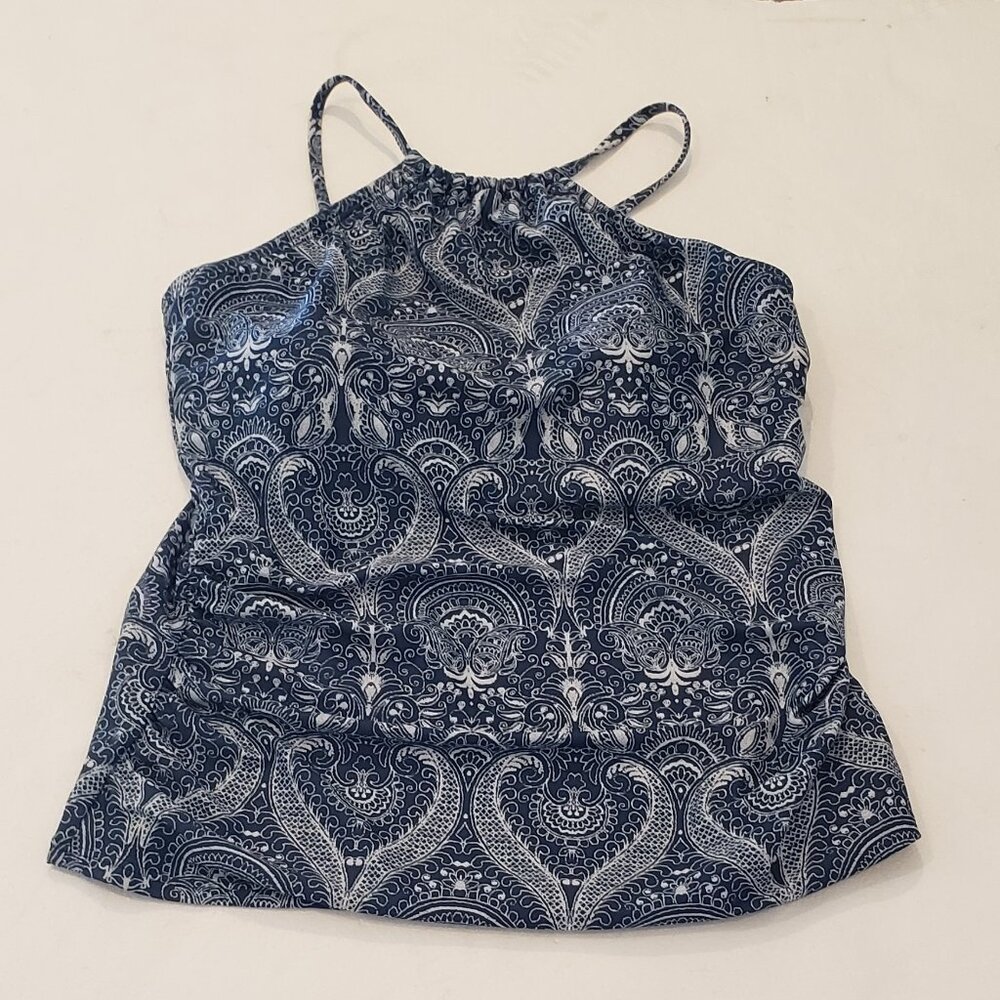 Venus Navy Blue and White Halter Tankini Top Size 12